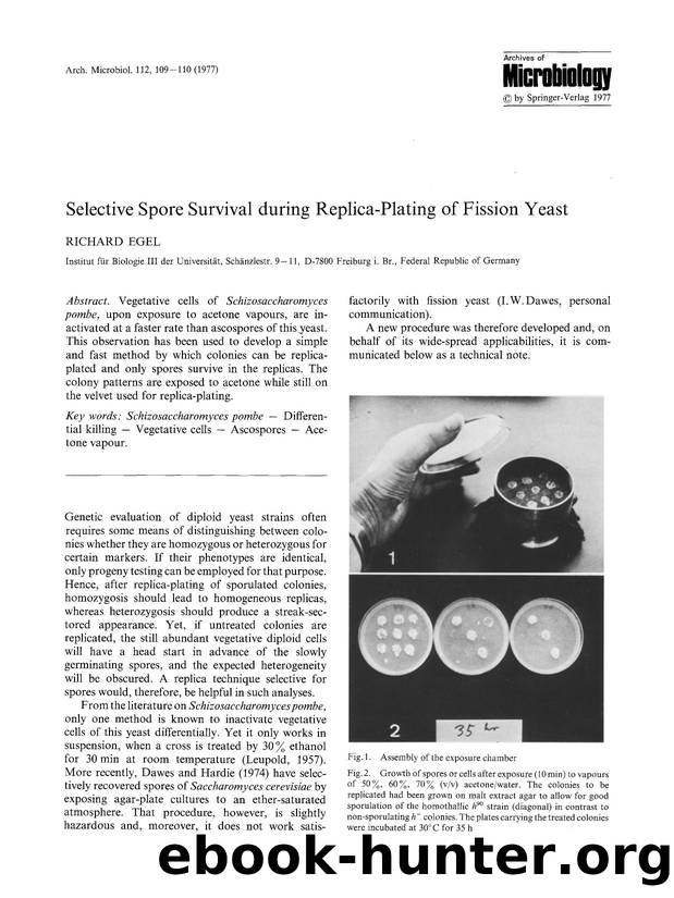 Selective spore survival during replica-plating of fission yeast by Unknown