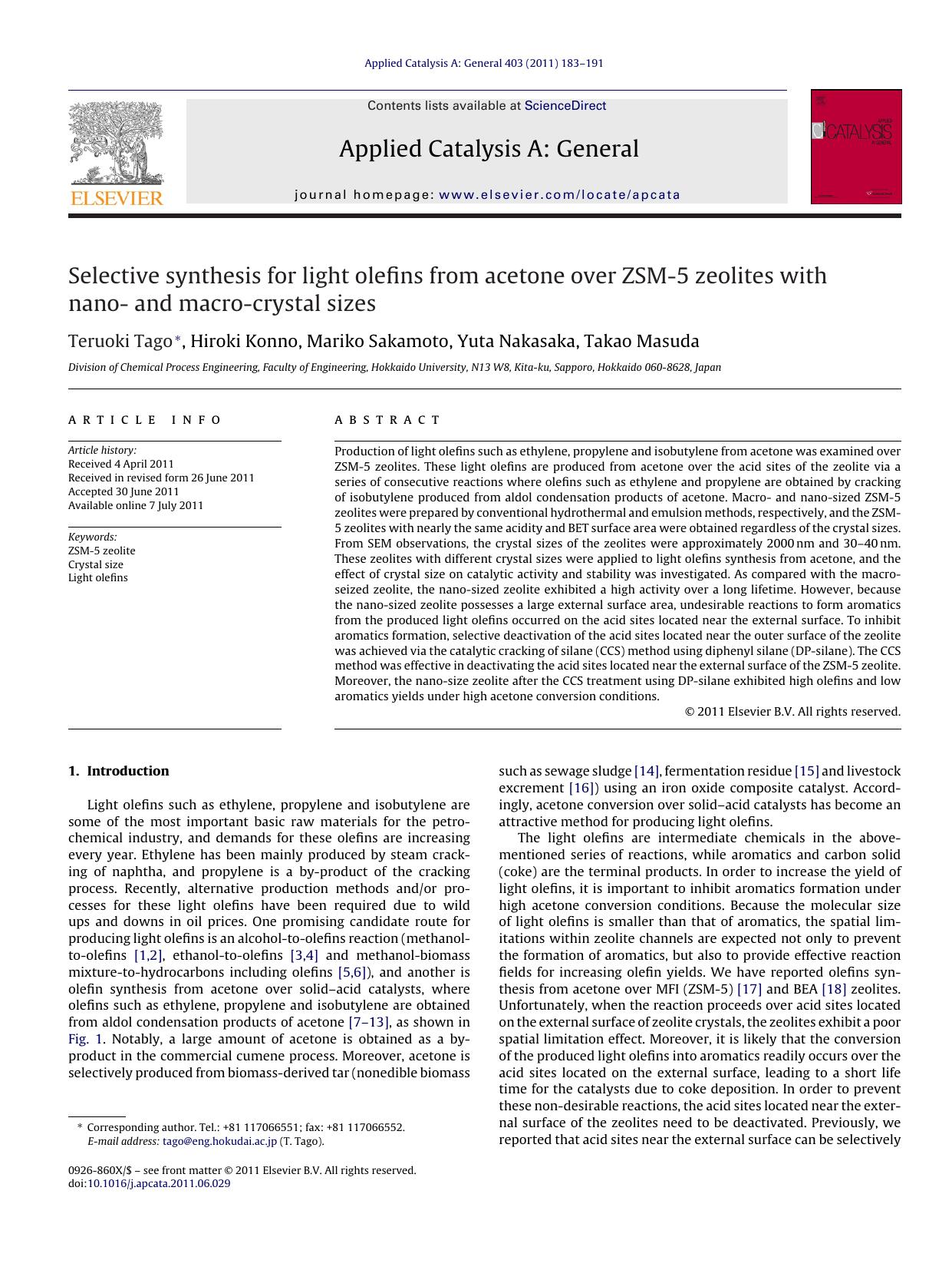 Selective synthesis for light olefins from acetone over ZSM-5 zeolites with nano- and macro-crystal sizes by Teruoki Tago