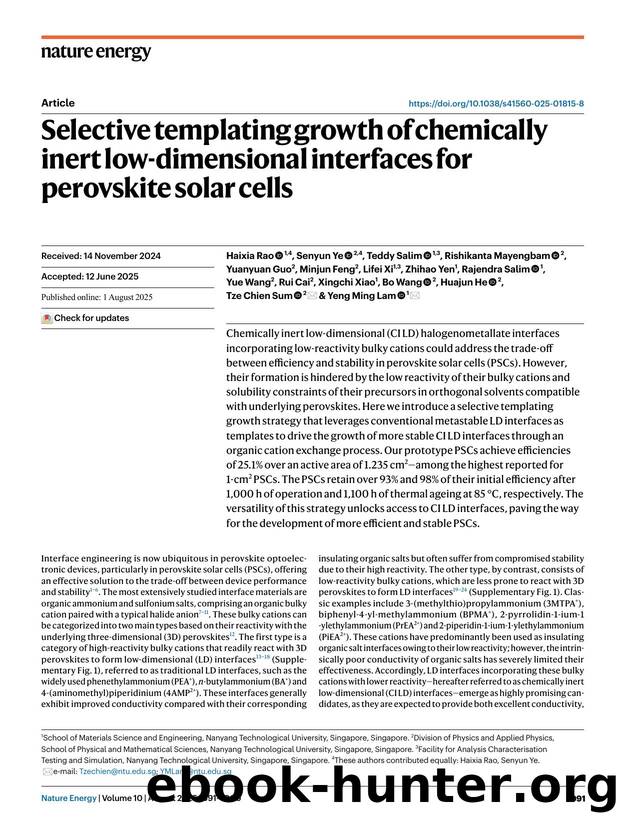 Selective templating growth of chemically inert low-dimensional interfaces for perovskite solar cells by unknow
