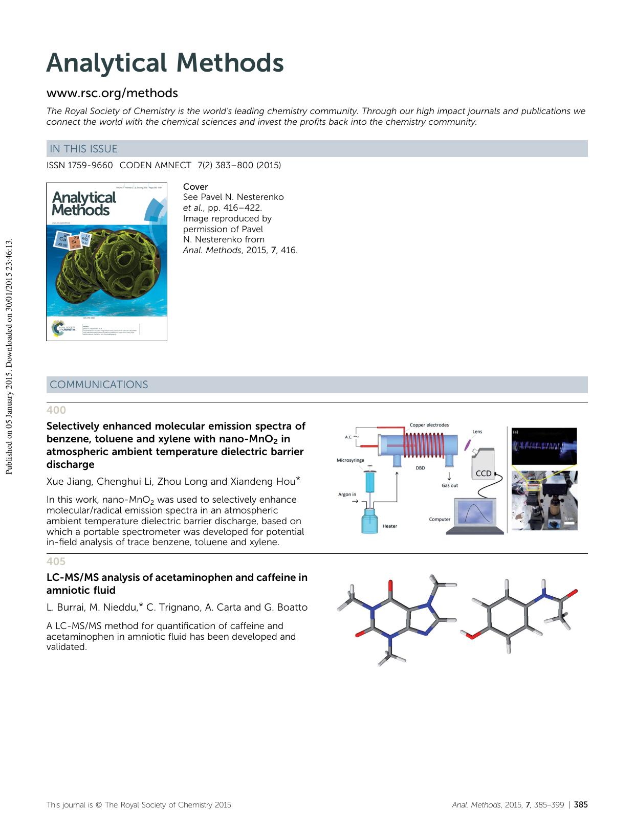 Selectively enhanced molecular emission spectra of benzene, toluene and xylene with nano-MnO2 in atmospheric ambient temperature dielectric barrier discharge by Joaquim Jaumot & Romà Tauler