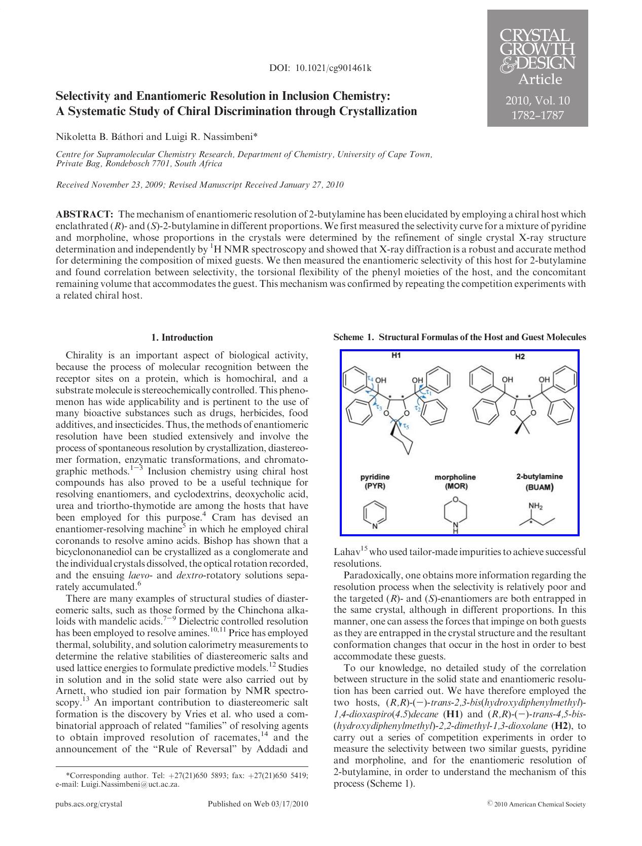Selectivity and Enantiomeric Resolution in Inclusion Chemistry: A Systematic Study of Chiral Discrimination through Crystallization by Unknown