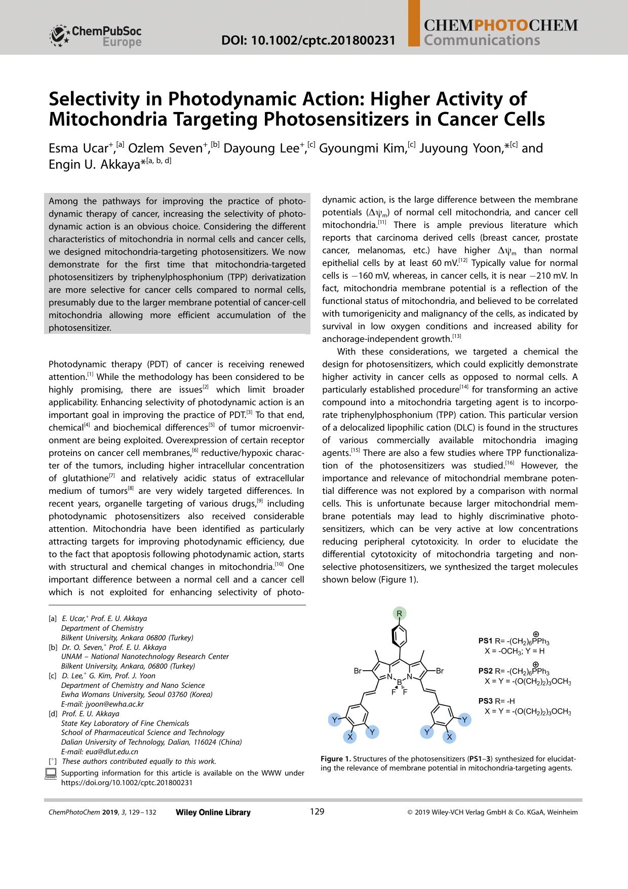Selectivity in Photodynamic Action: Higher Activity of Mitochondria Targeting Photosensitizers in Cancer Cells by Unknown