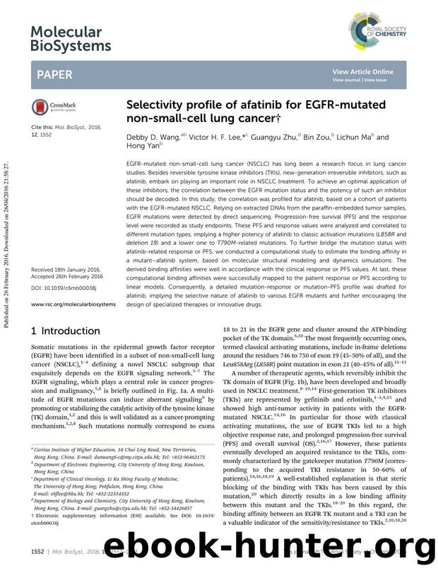 Selectivity profile of afatinib for EGFR-mutated non-small-cell lung cancer by Debby D. Wang & Victor H. F. Lee & Guangyu Zhu & Bin Zou & Lichun Ma & Hong Yan