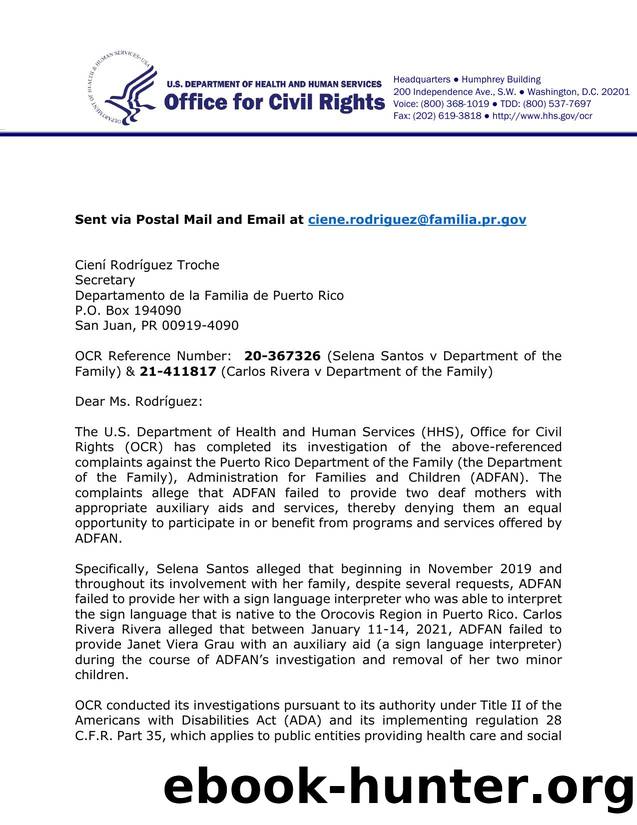 Selena Santos v Department of the Family by HHS OCR