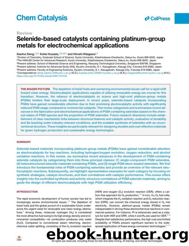 Selenide-based catalysts containing platinum-group metals for electrochemical applications by Xiaohui Deng & Kohei Kusada & Hiroshi Kitagawa