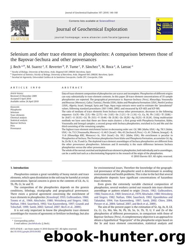 Selenium and other trace element in phosphorites: A comparison between those of the Bayovar-Sechura and other provenances by J. Bech & M. Suarez & F. Reverter & P. Tume & P. Sánchez & N. Roca & A. Lansac