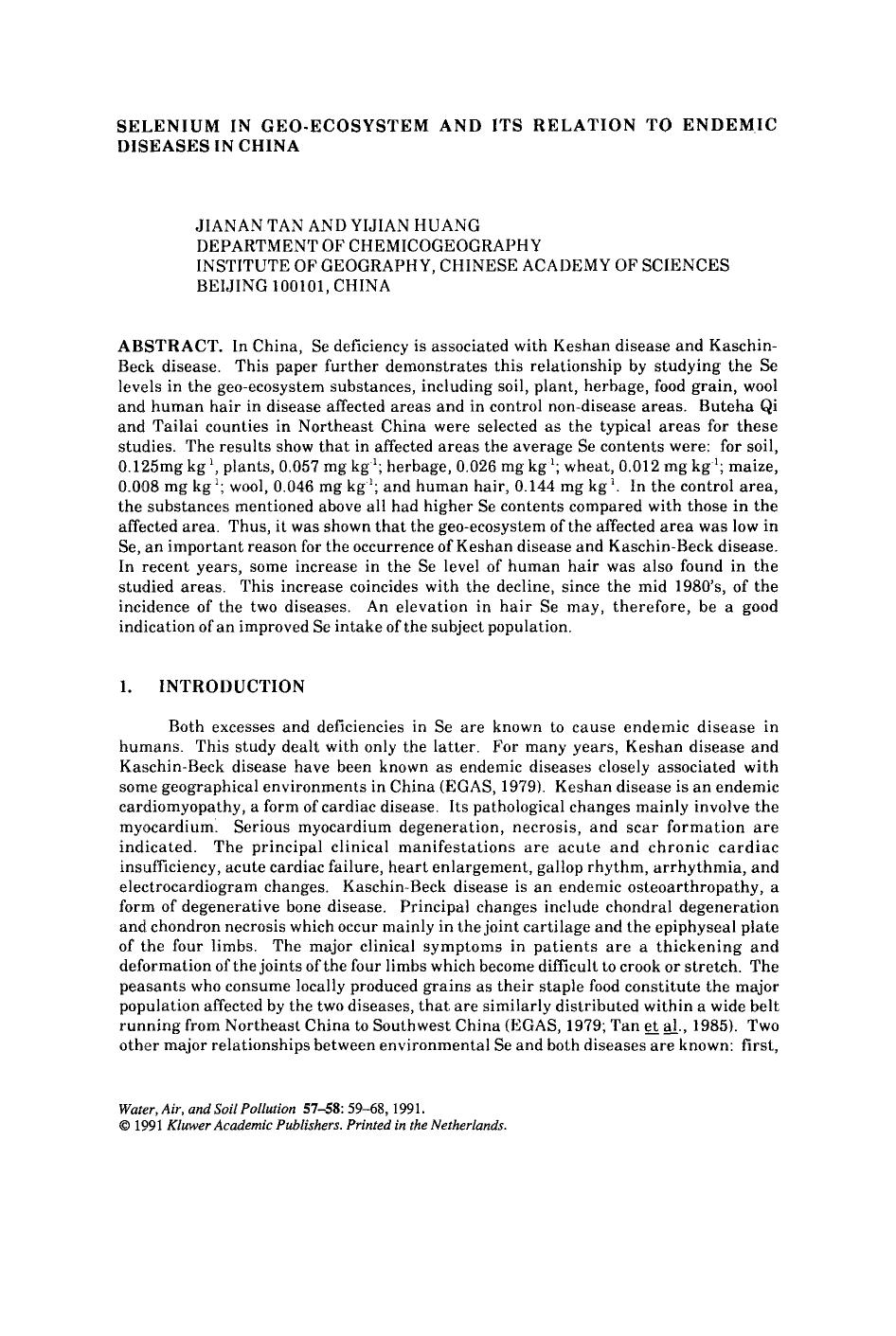 Selenium in geo-ecosystem and its relation to endemic diseases in China by Unknown