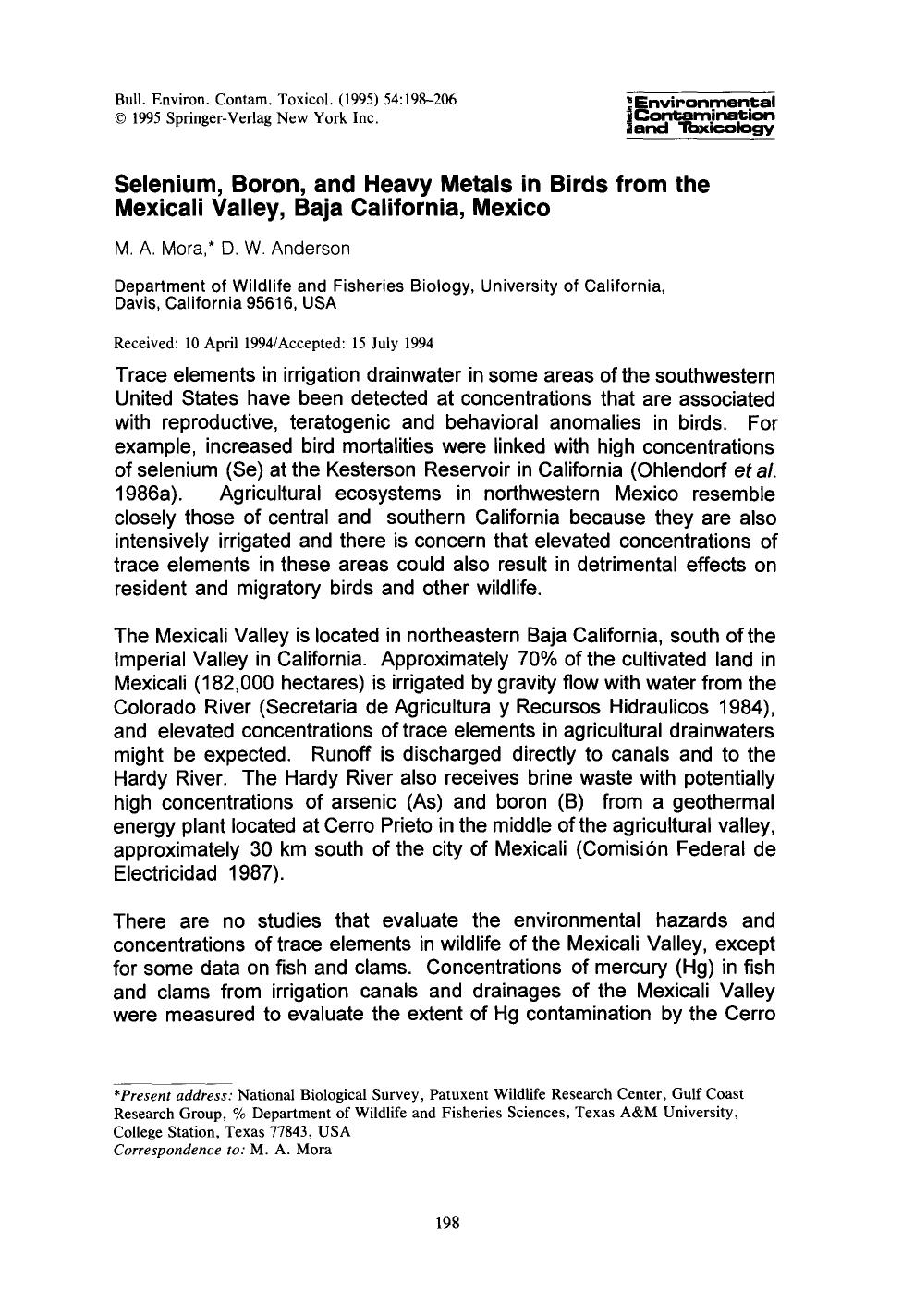 Selenium, boron, and heavy metals in birds from the Mexicali Valley, Baja California, Mexico by Unknown