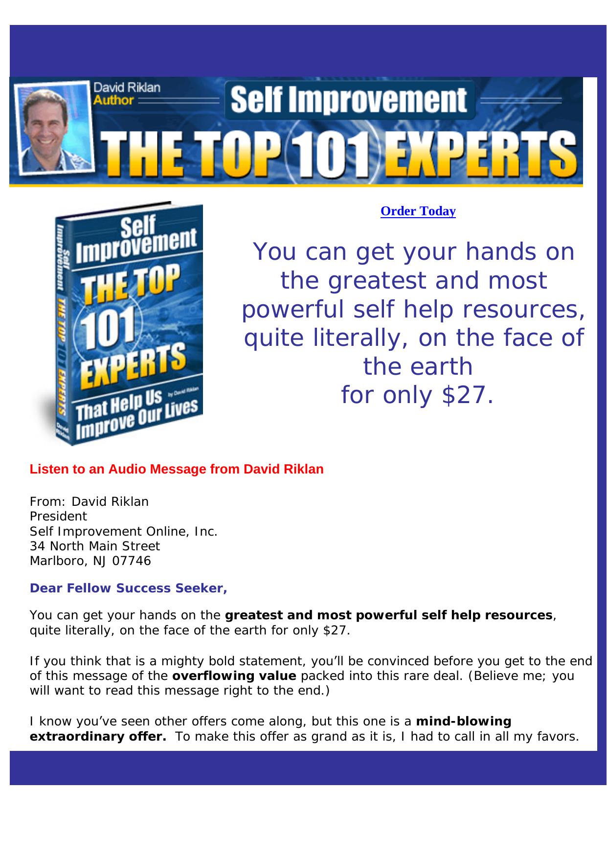Self Improvement- The Top 101 Experts. by Best of Kuszter's Collection