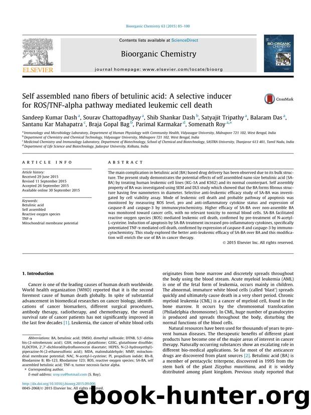 Self assembled nano fibers of betulinic acid: A selective inducer for ROSTNF-alpha pathway mediated leukemic cell death by unknow