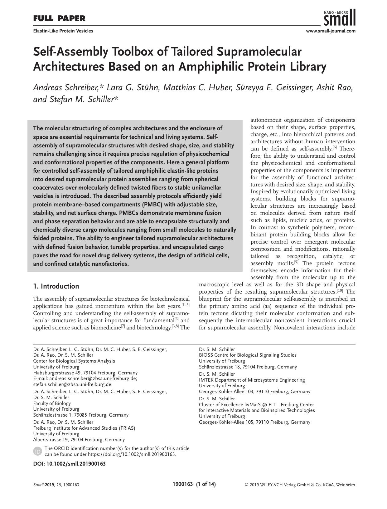 Self‐Assembly Toolbox of Tailored Supramolecular Architectures Based on an Amphiphilic Protein Library by Unknown