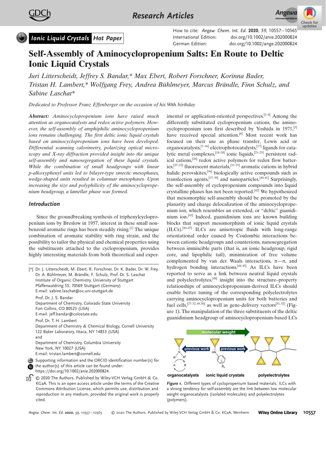 SelfâAssembly of Aminocyclopropenium Salts: EnâRoute to Deltic Ionic Liquid Crystals by Unknown