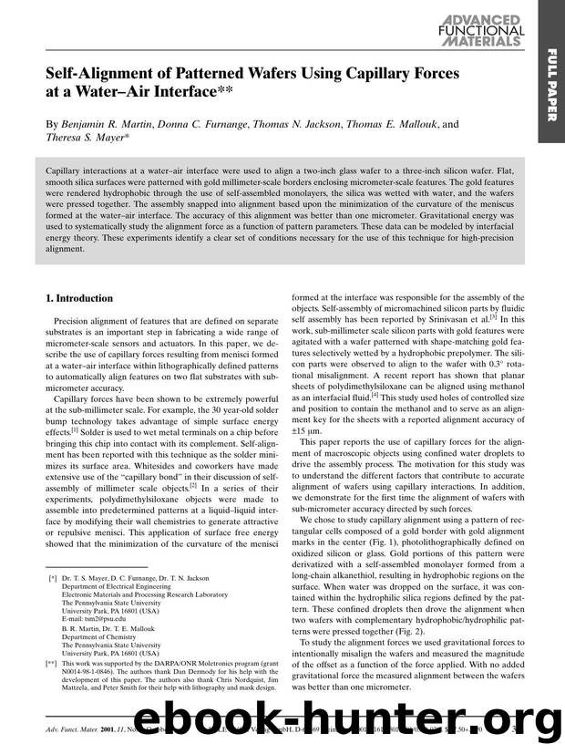 Self-Alignment of Patterned Wafers Using Capillary Forces at a Water-Air Interface by K & W