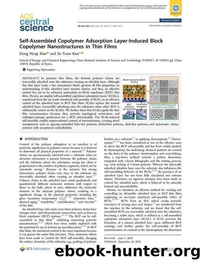 Self-Assembled Copolymer Adsorption Layer-Induced Block Copolymer Nanostructures in Thin Films by Dong Hyup Kim (ORCID: 0000-0003-3866-1878) & So Youn Kim (ORCID: 0000-0003-0066-8839)