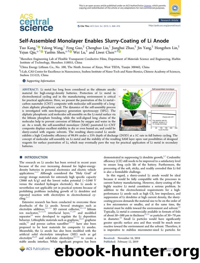 Self-Assembled Monolayer Enables Slurry-Coating of Li Anode by unknow