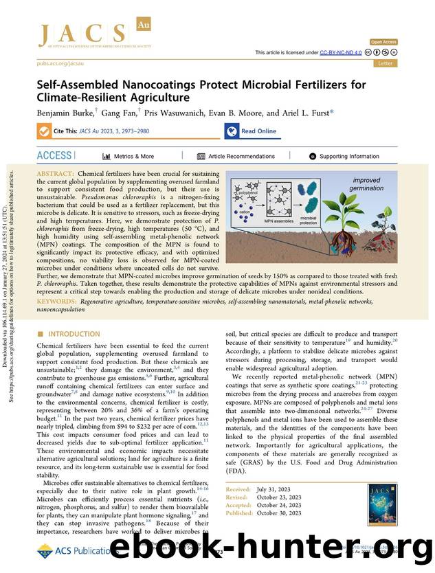 Self-Assembled Nanocoatings Protect Microbial Fertilizers for Climate-Resilient Agriculture by Benjamin Burke Gang Fan Pris Wasuwanich Evan B. Moore & Ariel L. Furst