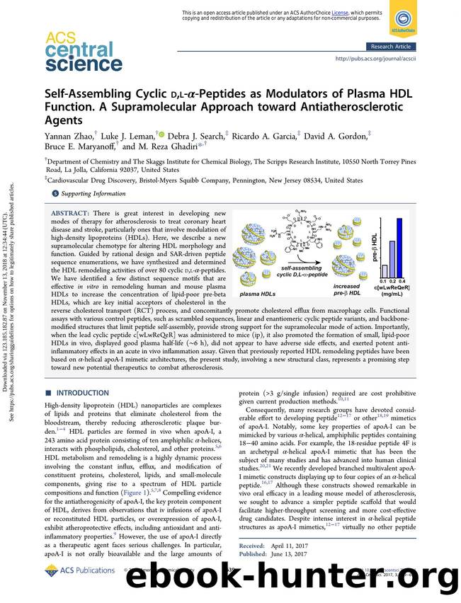 Self-Assembling Cyclic d,l-Î±-Peptides as Modulators of Plasma HDL Function. A Supramolecular Approach toward Antiatherosclerotic Agents by unknow