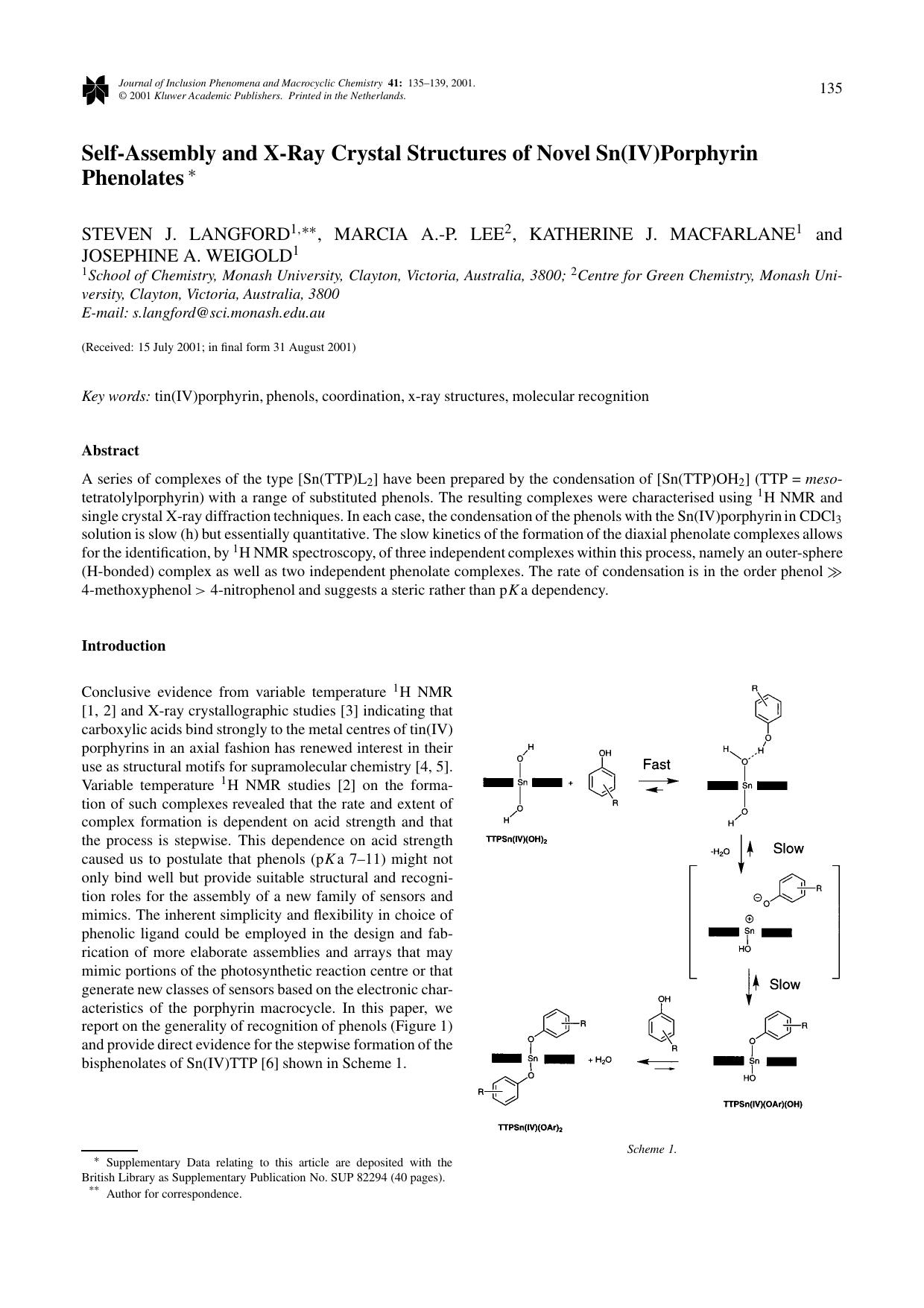 Self-Assembly and X-Ray Crystal Structures of Novel Sn(IV)Porphyrin Phenolates by Unknown