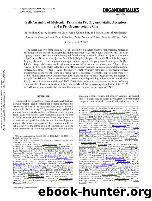 Self-Assembly of Molecular Prisms via Pt3 Organometallic Acceptors and a Pt2 Organometallic Clip by Sushobhan Ghosh Bappaditya Gole Arun Kumar Bar & Partha Sarathi Mukherjee*