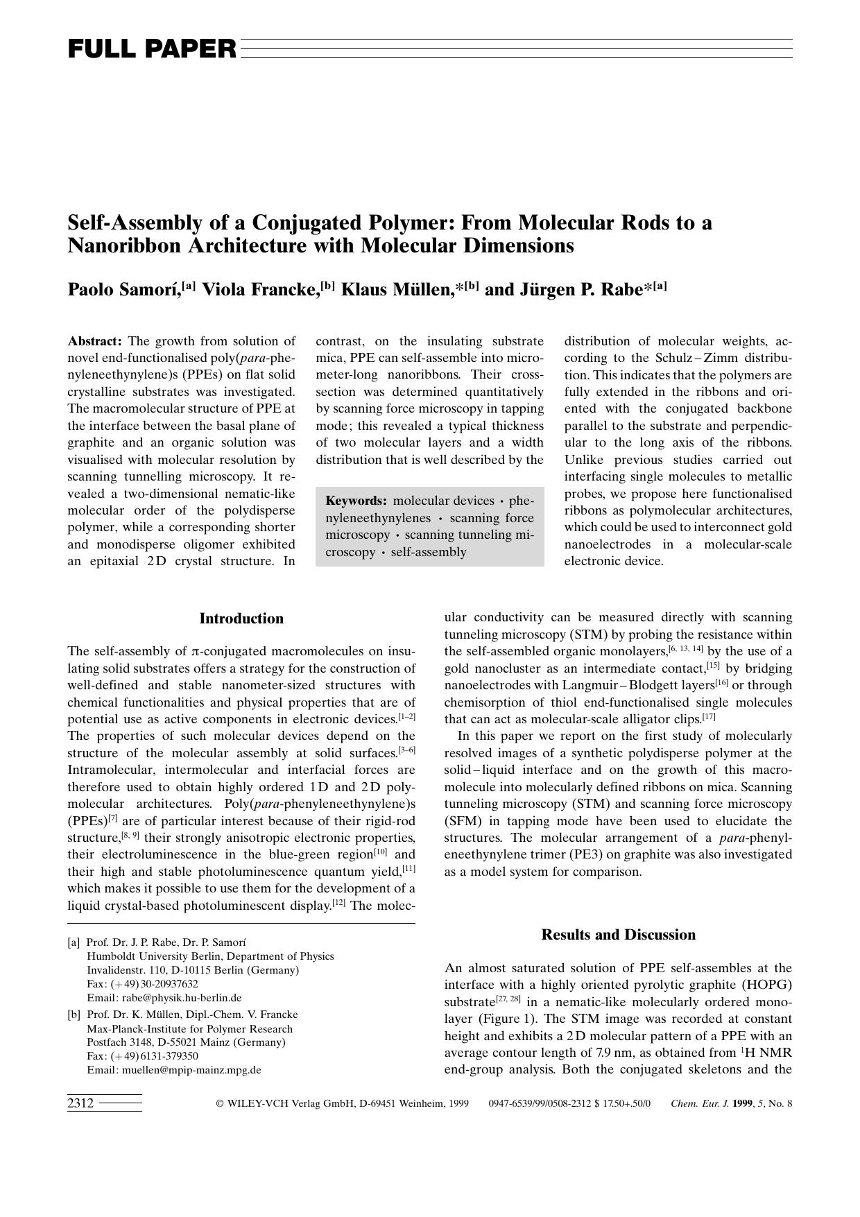 Self-Assembly of a Conjugated Polymer: From Molecular Rods to a Nanoribbon Architecture with Molecular Dimensions by Unknown