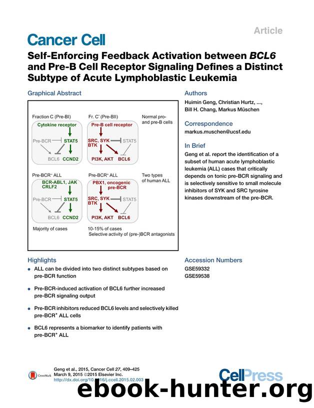 Self-Enforcing Feedback Activation between BCL6 and Pre-B Cell Receptor Signaling Defines a Distinct Subtype of Acute Lymphoblastic Leukemia by unknow