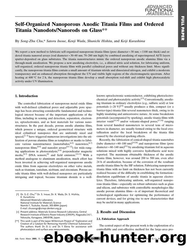 Self-Organized Nanoporous Anodic Titania Films and Ordered Titania NanodotsNanorods on Glass by Unknown