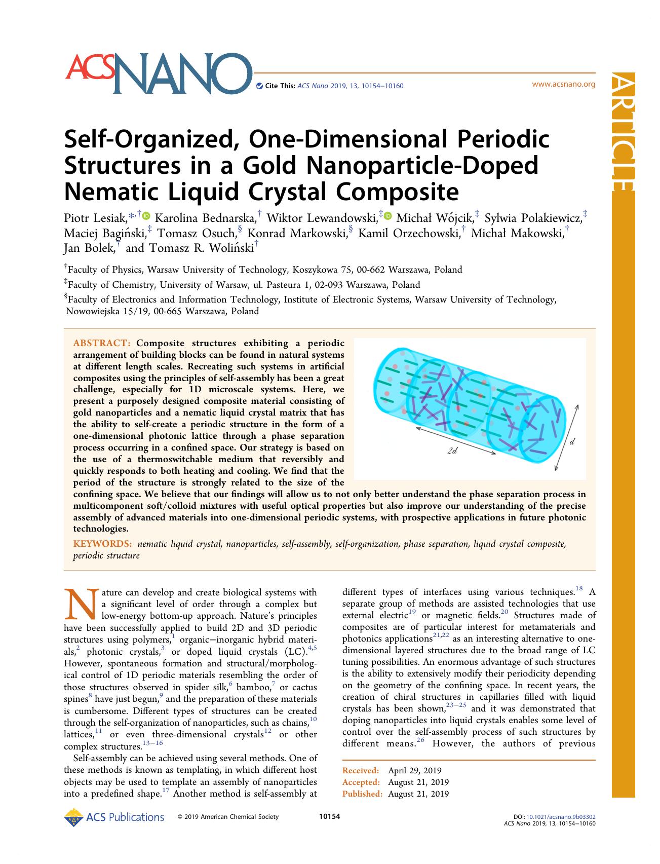 Self-Organized, One-Dimensional Periodic Structures in a Gold Nanoparticle-Doped Nematic Liquid Crystal Composite by unknow