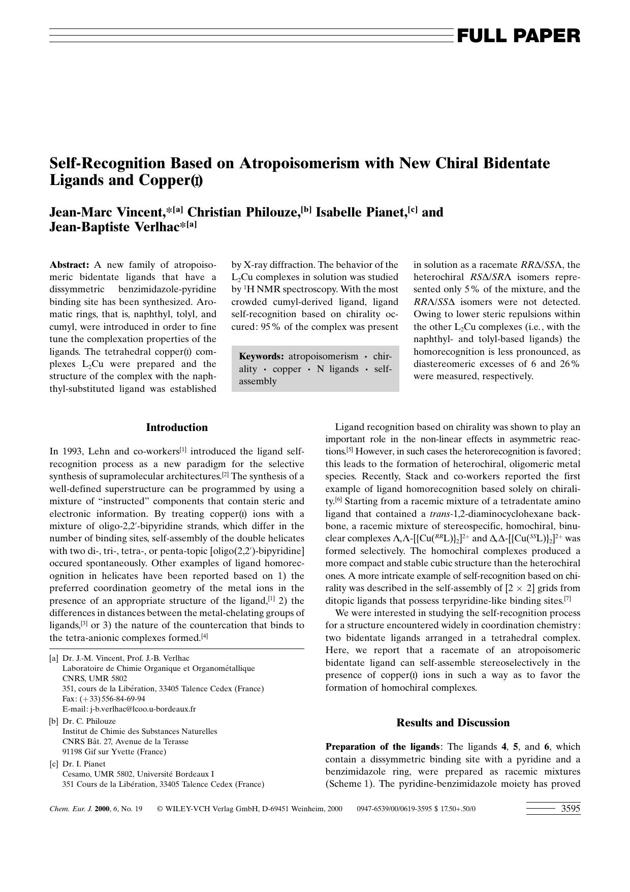 Self-Recognition Based on Atropoisomerism with New Chiral Bidentate Ligands and Copper(I) by Unknown