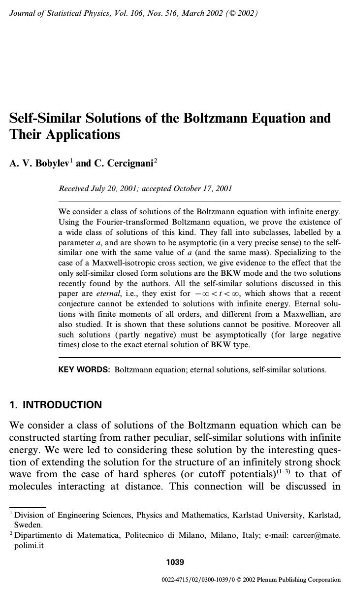 Self-Similar Solutions of the Boltzmann Equation and Their Applications by Unknown