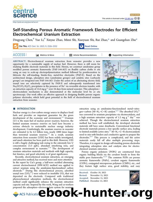Self-Standing Porous Aromatic Framework Electrodes for Efficient Electrochemical Uranium Extraction by unknow