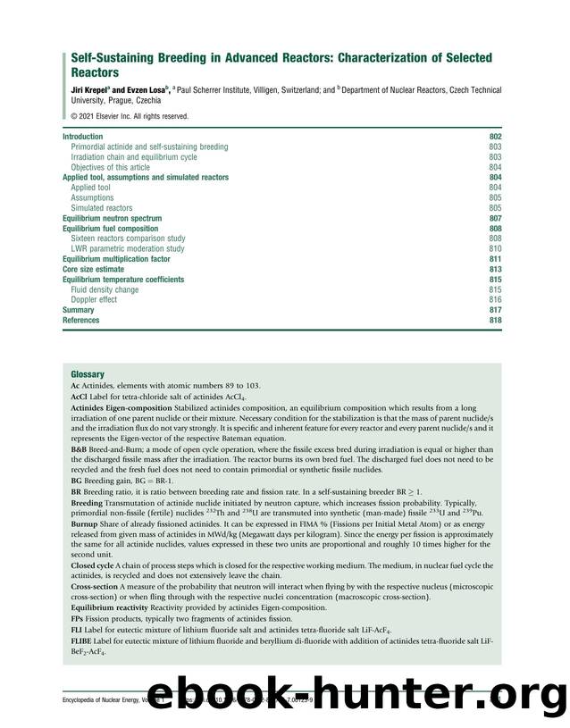 Self-Sustaining Breeding in Advanced Reactors: Characterization of Selected Reactors by Jiri Krepel & Evzen Losa
