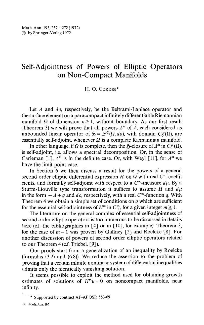 Self-adjointness of powers of elliptic operators on non-compact manifolds by Unknown