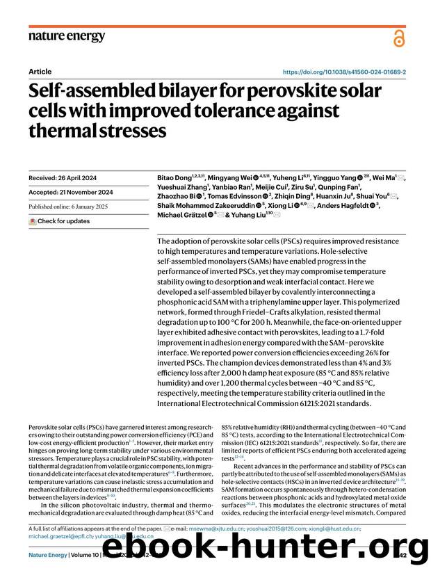 Self-assembled bilayer for perovskite solar cells with improved tolerance against thermal stresses by unknow