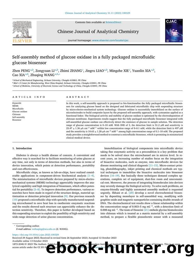 Self-assembly method of glucose oxidase in a fully packaged microfluidic glucose biosensor by unknow
