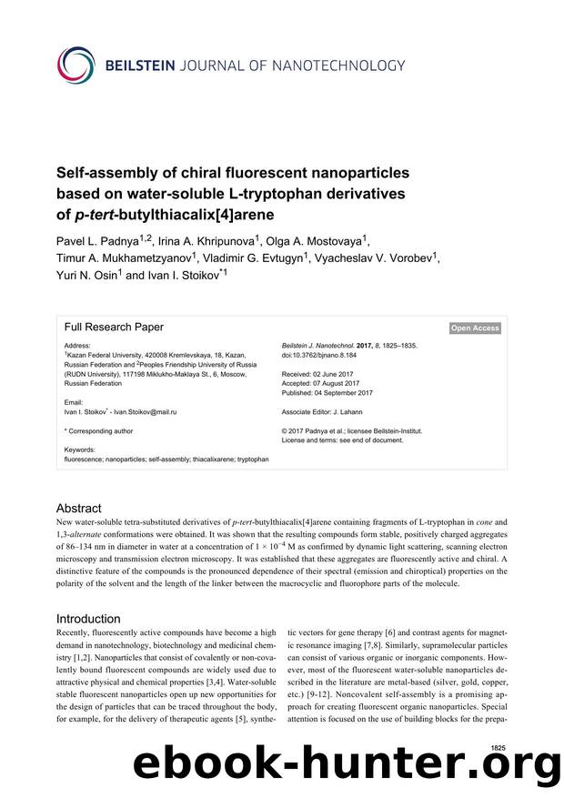 Self-assembly of chiral fluorescent nanoparticles based on water-soluble L-tryptophan derivatives of p-tert-butylthiacalix[4]arene by unknow