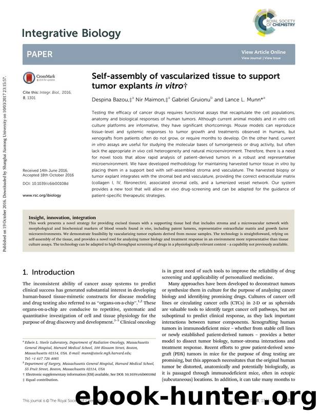 Self-assembly of vascularized tissue to support tumor explants in vitro by Despina Bazou & Nir Maimon & Gabriel Gruionu & Lance L. Munn