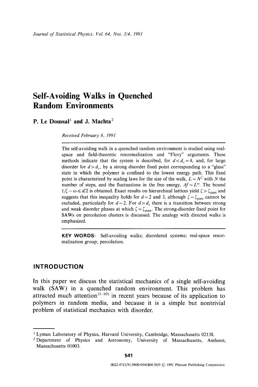 Self-avoiding walks in quenched random environments by Unknown