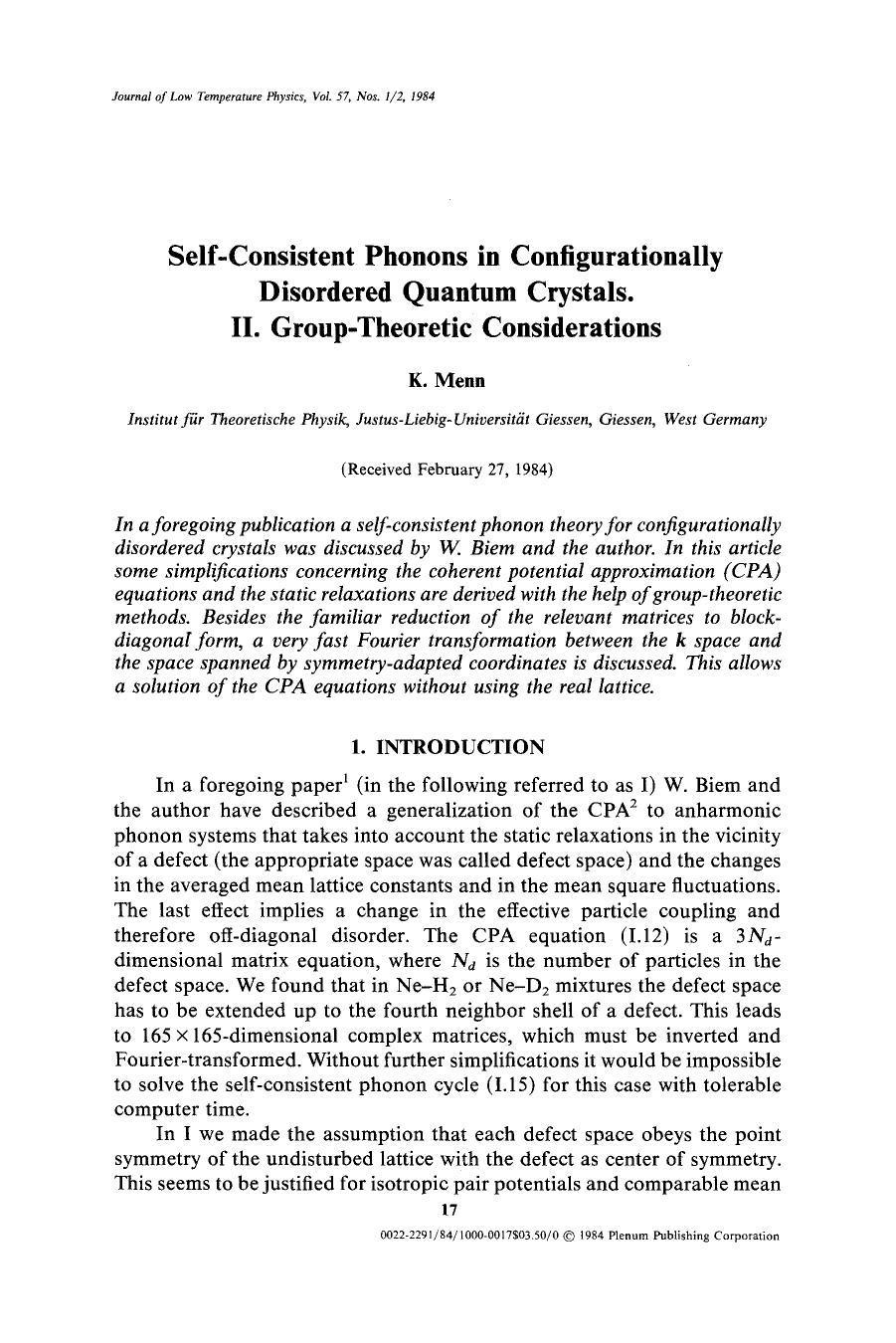 Self-consistent phonons in configurationally disordered quantum crystals. II. Group-theoretic considerations by Unknown