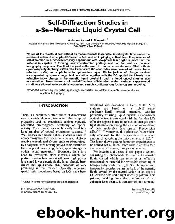Self-diffraction studies in a-se-nematic liquid crystal cell by Unknown