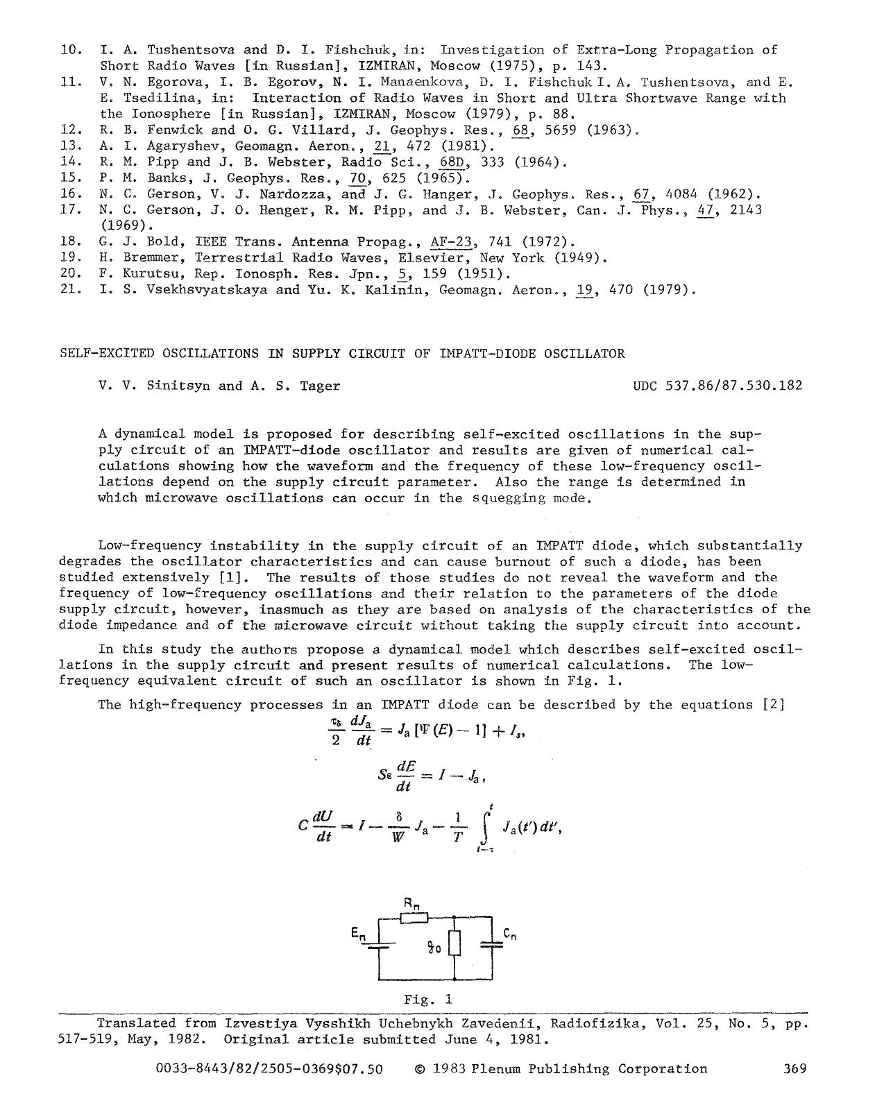 Self-excited oscillations in supply circuit of impatt-diode oscillator by Unknown