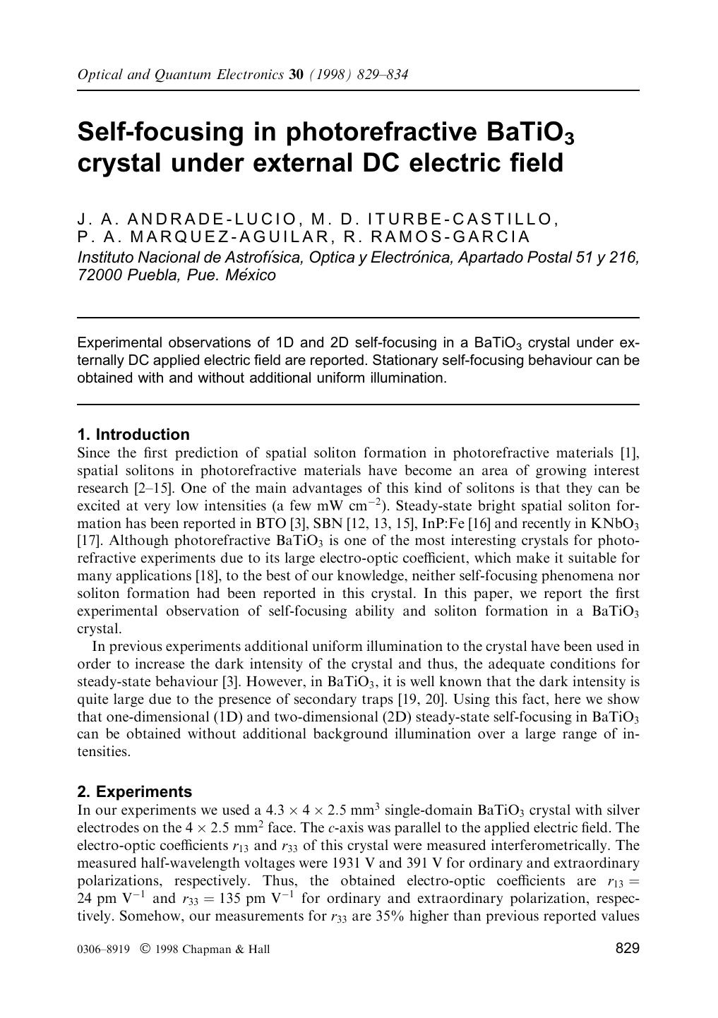 Self-focusing in photorefractive BaTiO3 crystal under external DC electric field by Unknown