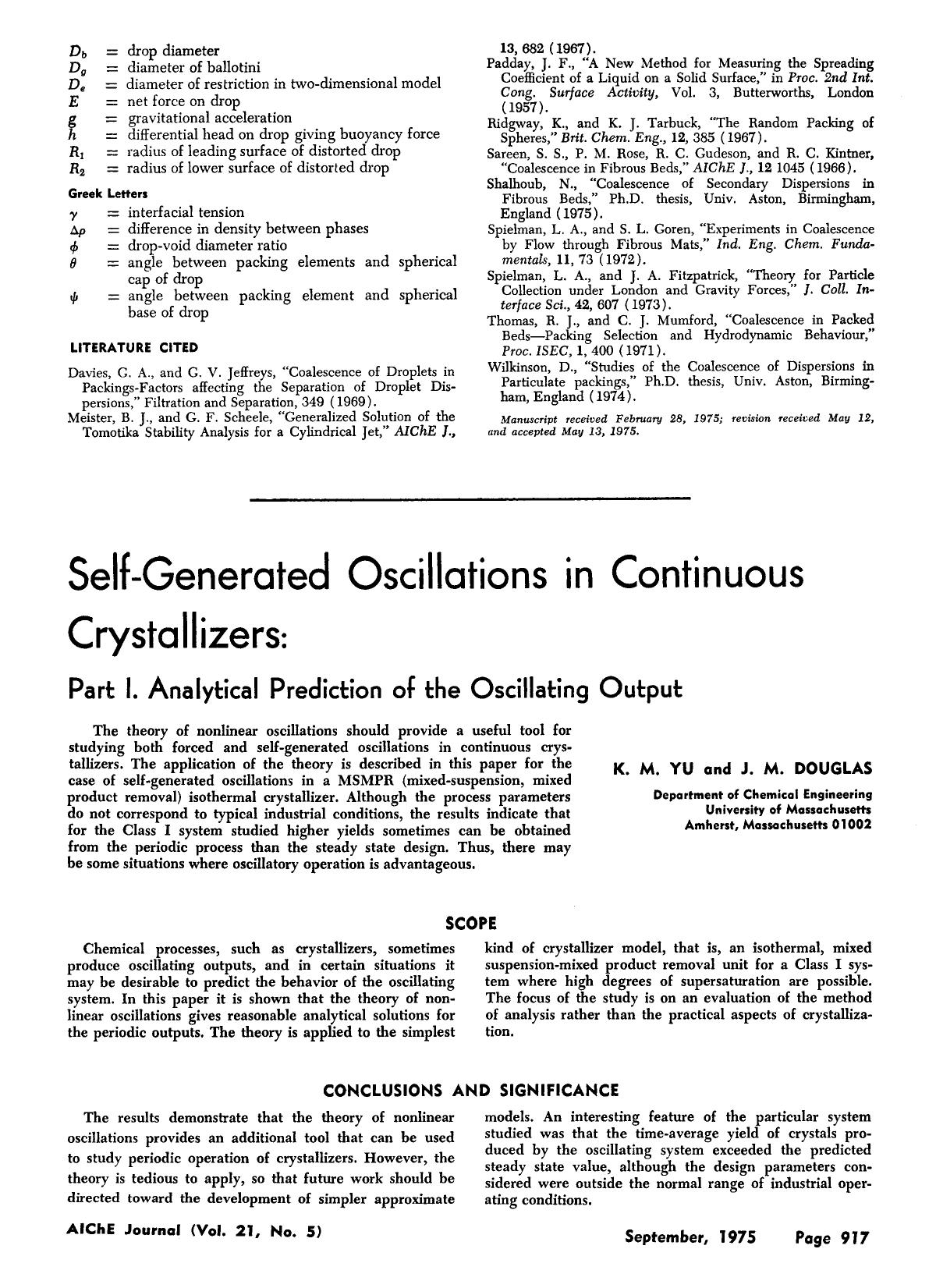 Self-generated oscillations in continuous crystallizers: Part I. Analytical prediction of the oscillating output by Unknown