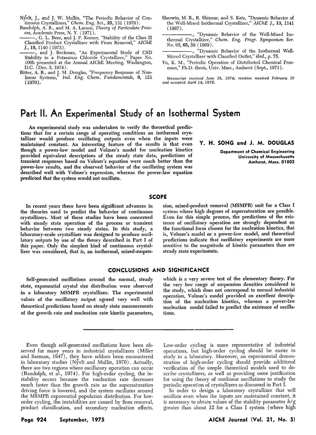 Self-generated oscillations in continuous crystallizers: Part II. An experimental study of an isothermal system by Unknown