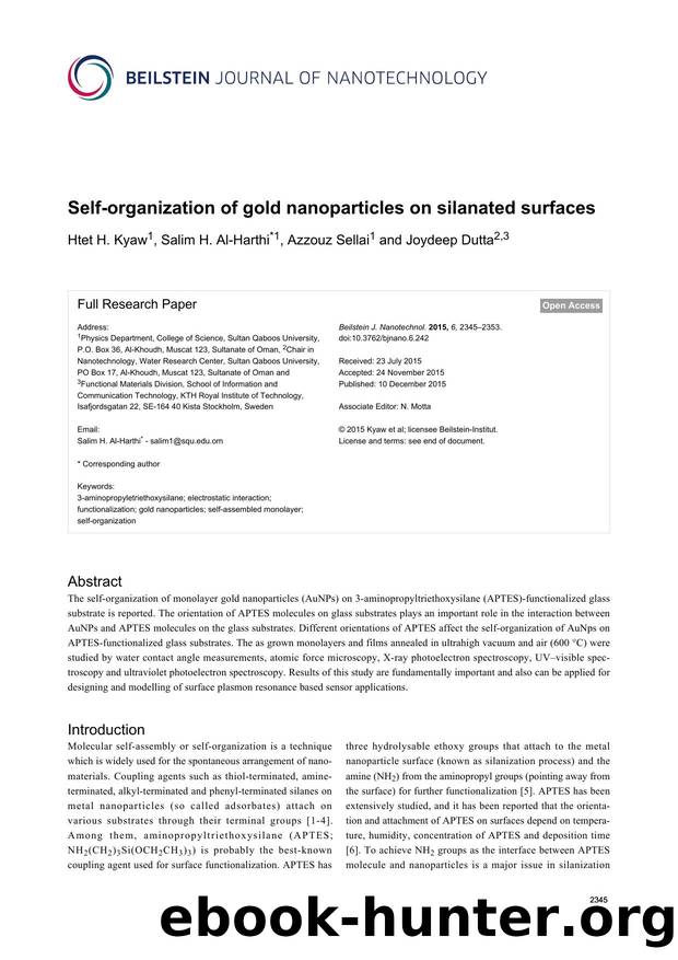 Self-organization of gold nanoparticles on silanated surfaces by Htet H. Kyaw Salim H. Al-Harthi Azzouz Sellai Joydeep Dutta