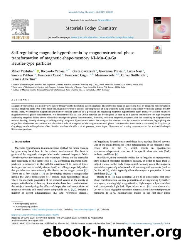 Self-regulating magnetic hyperthermia by magnetostructural phase transformation of magnetic-shape-memory NiâMnâCu-Ga Heusler-type particles by Milad Takhsha