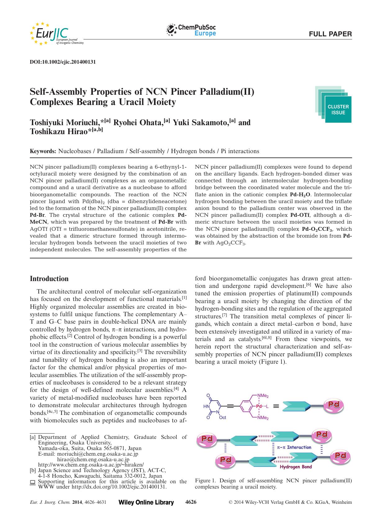 SelfAssembly Properties of NCN Pincer Palladium(II) Complexes Bearing a Uracil Moiety by Unknown
