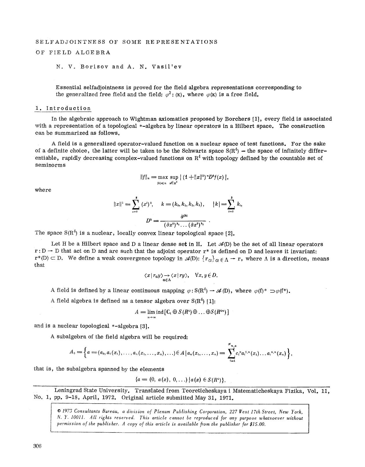 Selfadjointness of some representations of field algebra by Unknown