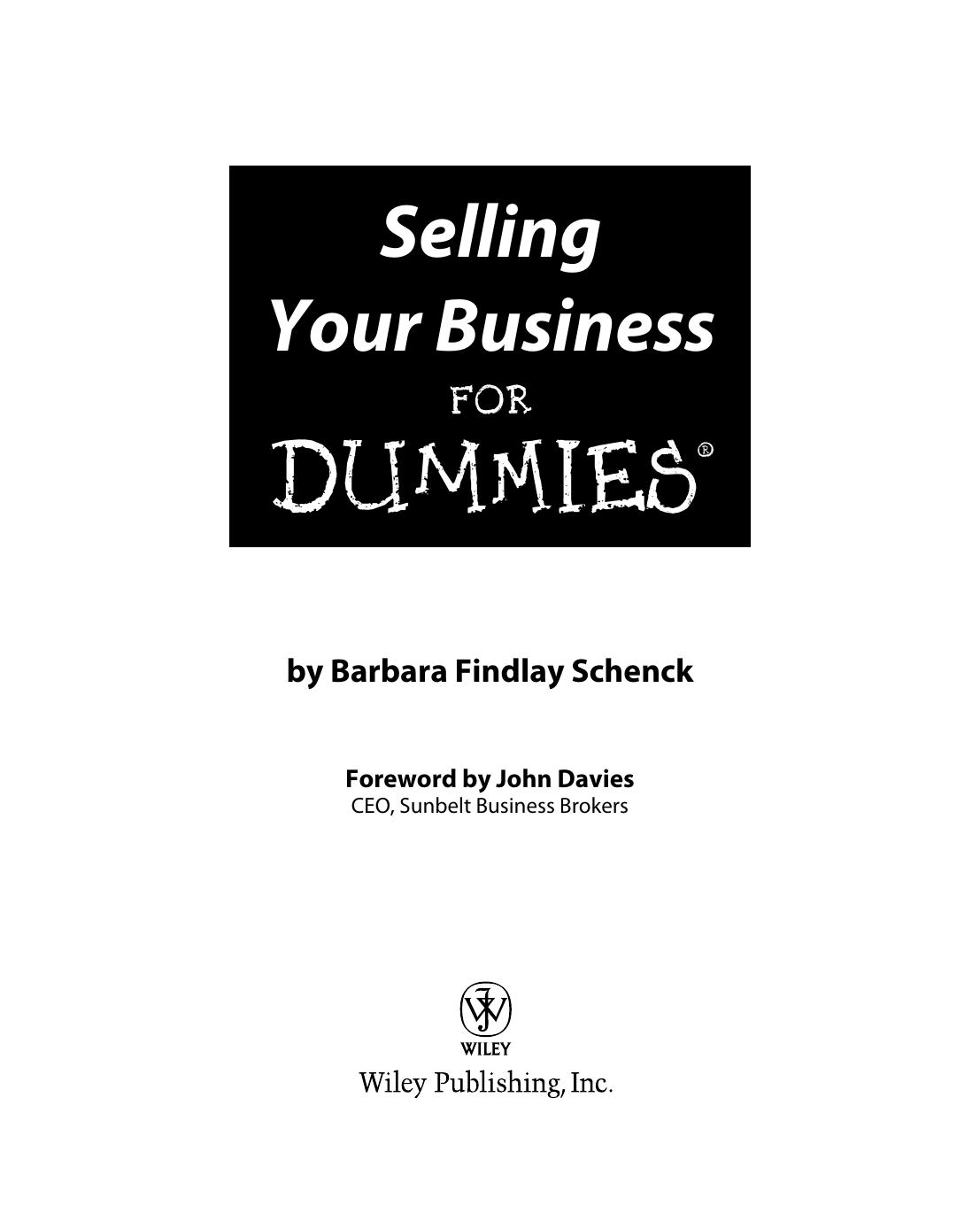 Selling Your Business For Dummies (For Dummies (Business & Personal Finance)) by Barbara Findlay Schenck John Davies