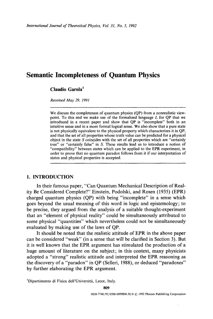 Semantic incompleteness of quantum physics by Unknown