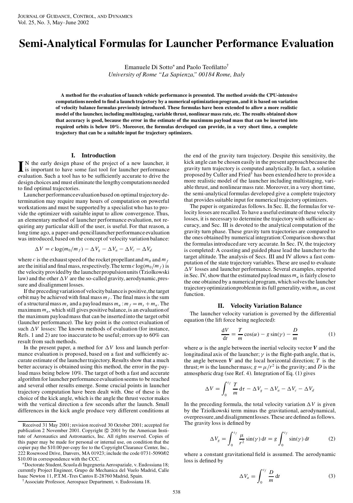 Semi-Analytical Formulas for Launcher Performance Evaluation by Unknown